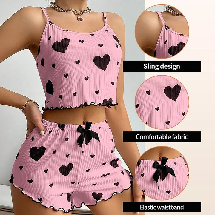 Conjunto de pijamas femininos regata curta e shorts